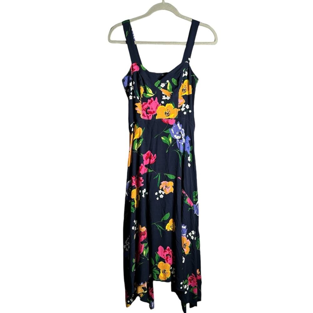 Maeve Navy Blue Floral Maxi Dress With Handkerchief Hem 0